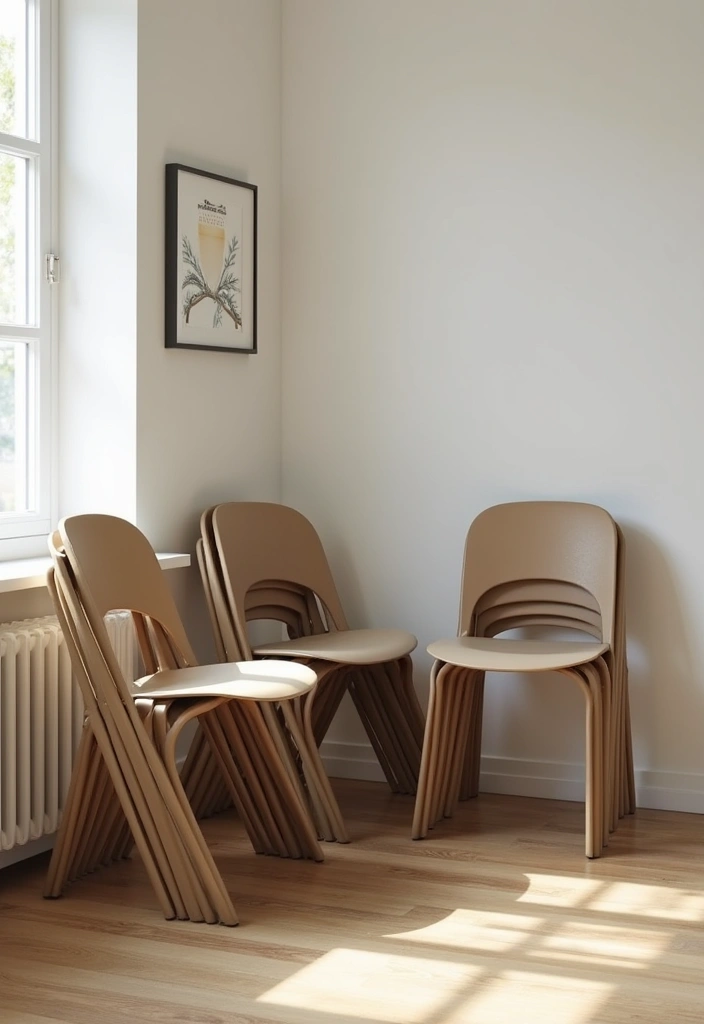 30 Small Living Room Decor Ideas to Maximize Space - 17. Stackable Chairs