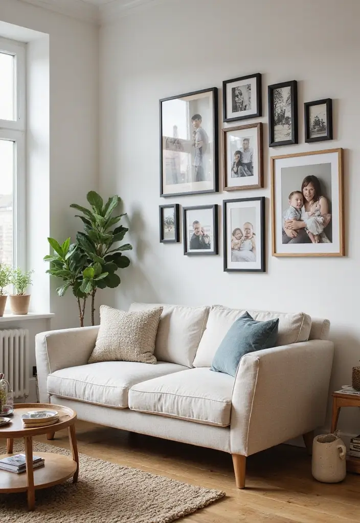 30 Small Living Room Decor Ideas to Maximize Space - 30. Personalize with Family Photos