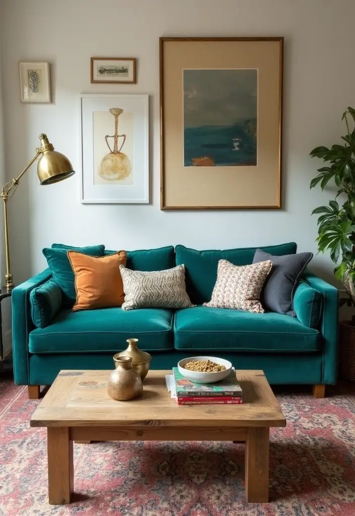 30 Teal Living Room Decor Ideas for a Fresh Feel - 1. Teal Velvet Sofa