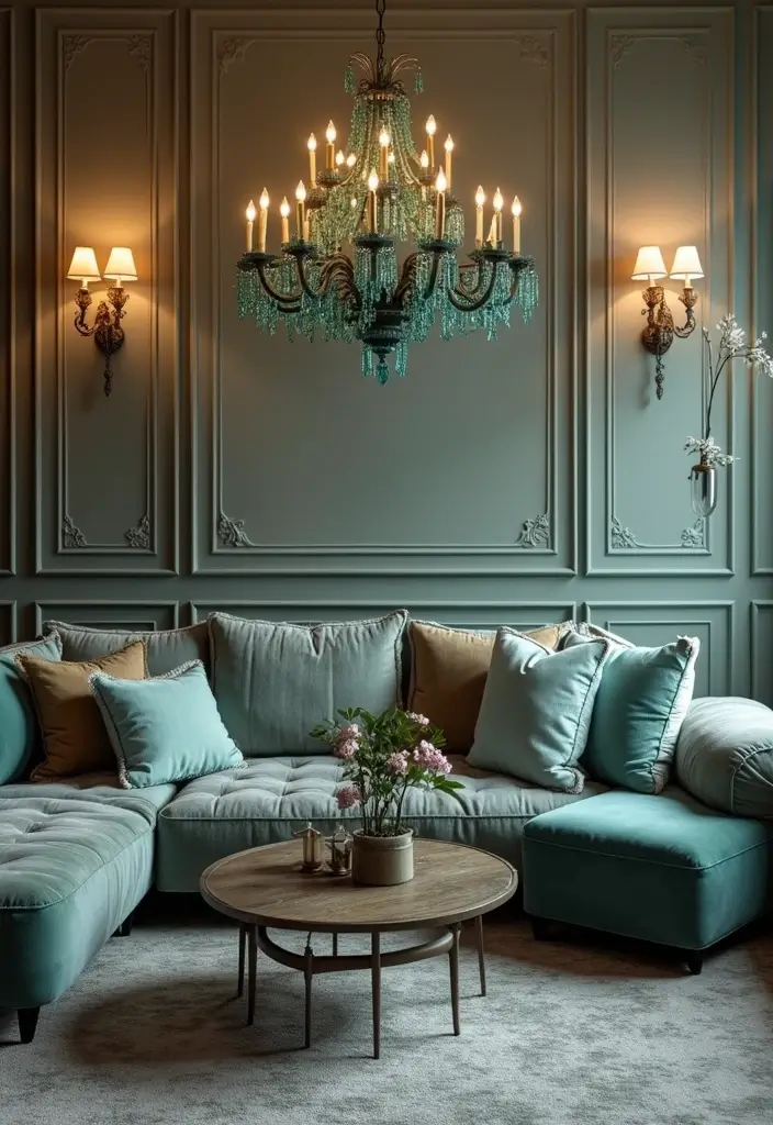 30 Teal Living Room Decor Ideas for a Fresh Feel - 10. Teal Lighting Fixtures