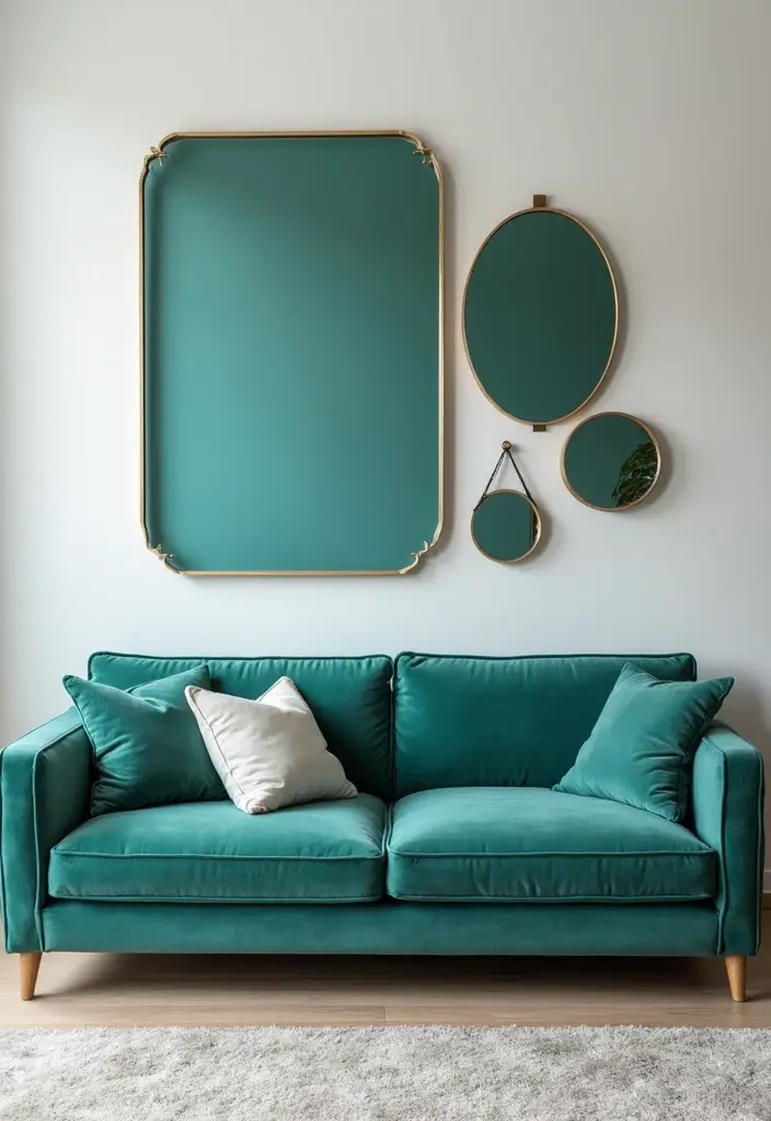 30 Teal Living Room Decor Ideas for a Fresh Feel - 11. Teal Decorative Mirrors