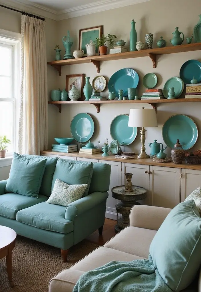 30 Teal Living Room Decor Ideas for a Fresh Feel - 15. Teal Vintage Accessories