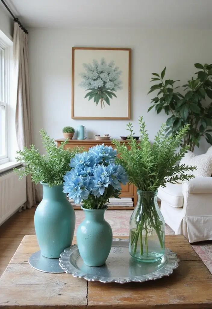 30 Teal Living Room Decor Ideas for a Fresh Feel - 17. Teal Floral Arrangements
