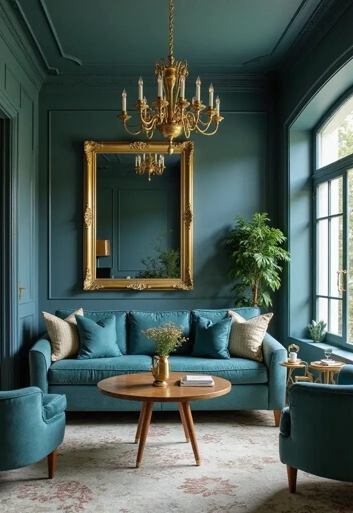 30 Teal Living Room Decor Ideas for a Fresh Feel - 2. Teal and Gold Accents