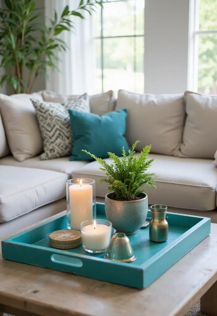 30 Teal Living Room Decor Ideas for a Fresh Feel - 22. Teal Table Decor