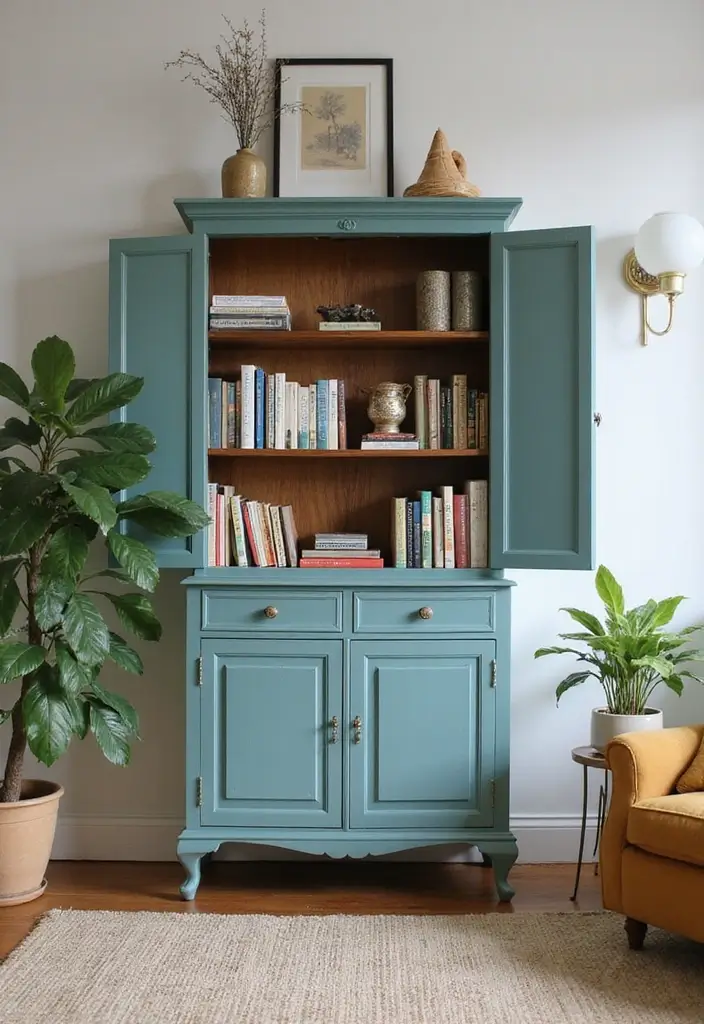 30 Teal Living Room Decor Ideas for a Fresh Feel - 27. Teal Armoires