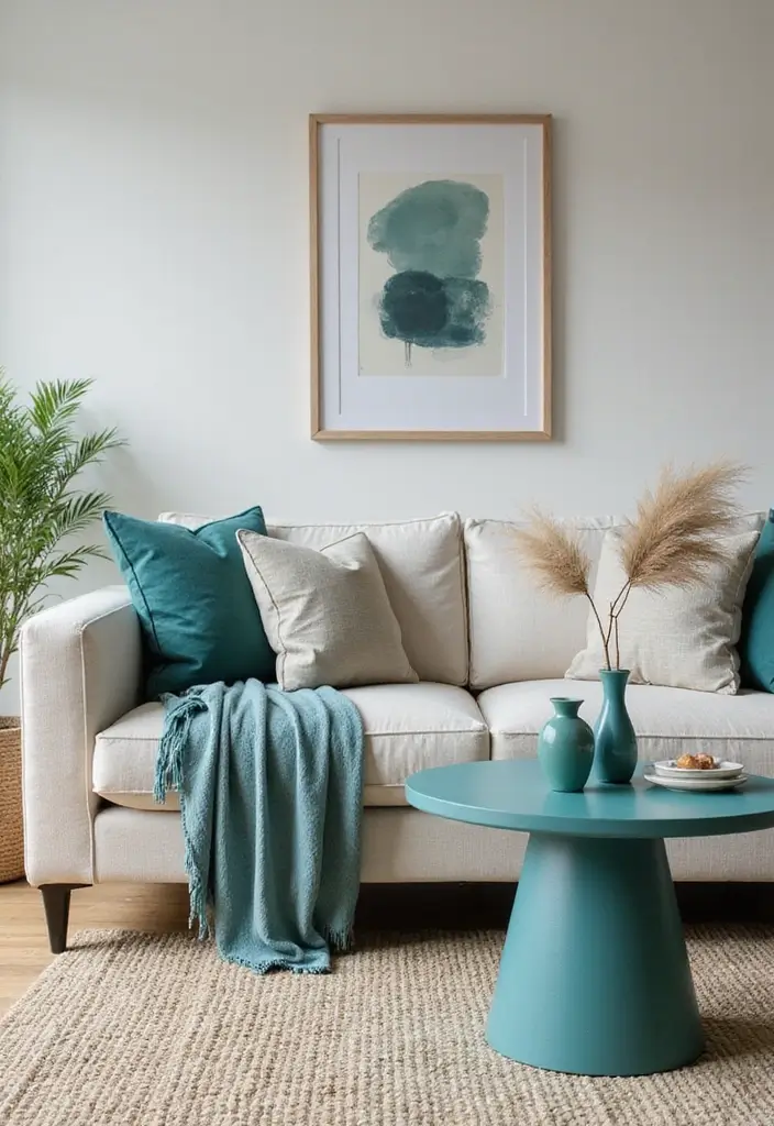 30 Teal Living Room Decor Ideas for a Fresh Feel - 30. Teal Side Tables