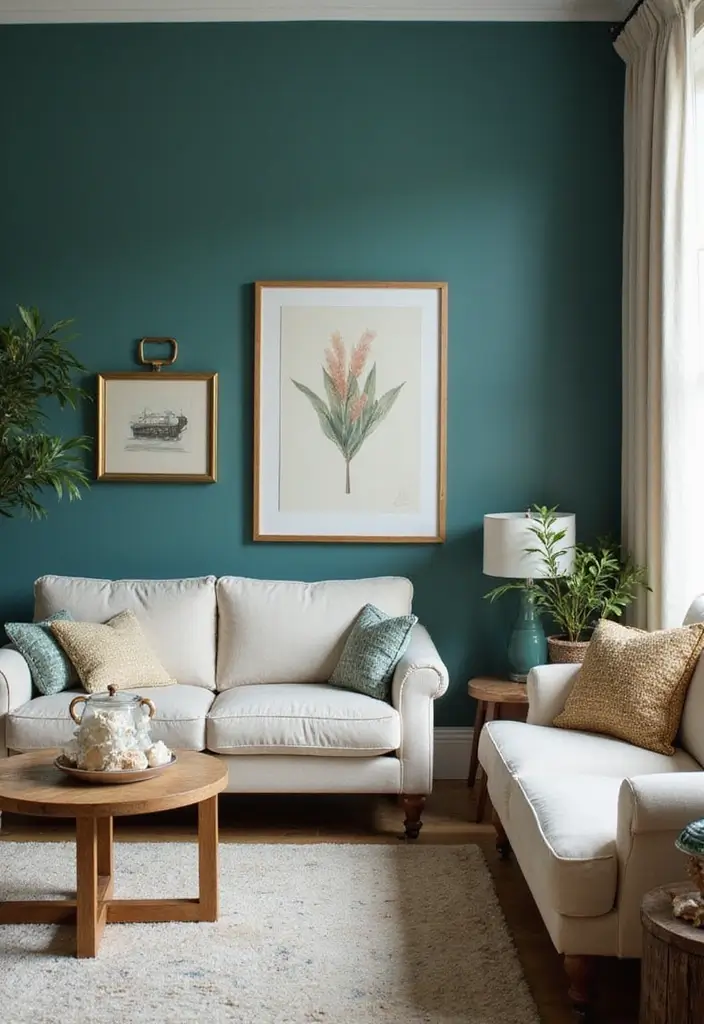 30 Teal Living Room Decor Ideas for a Fresh Feel - 4. Teal Accent Wall
