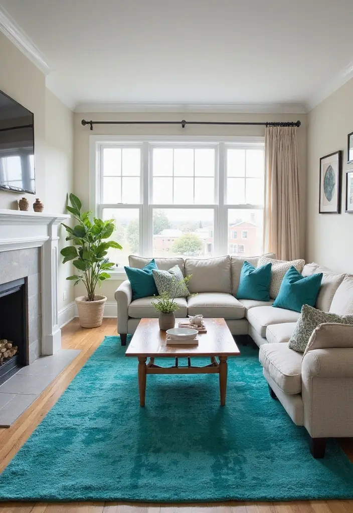30 Teal Living Room Decor Ideas for a Fresh Feel - 6. Teal Area Rugs