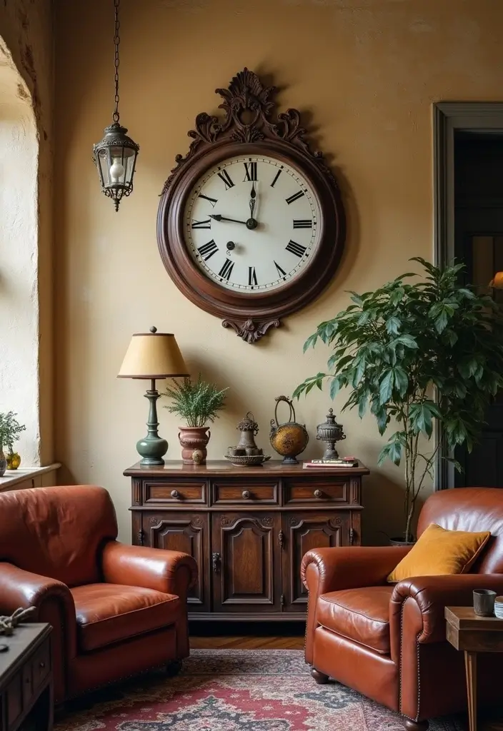 30 Wall Clock Decor Living Room Ideas for Functional Style - 1. Vintage Antique Clocks