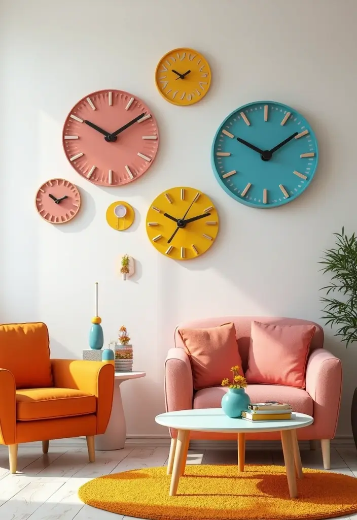 30 Wall Clock Decor Living Room Ideas for Functional Style - 13. Whimsical Clocks
