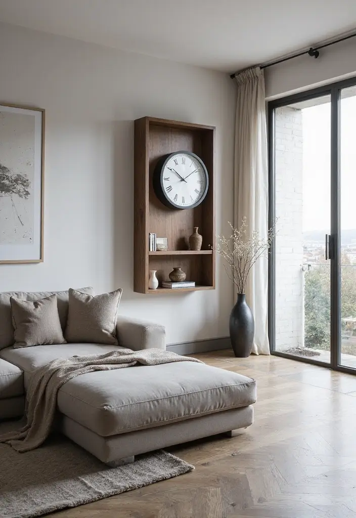 30 Wall Clock Decor Living Room Ideas for Functional Style - 15. Clock with Hidden Storage