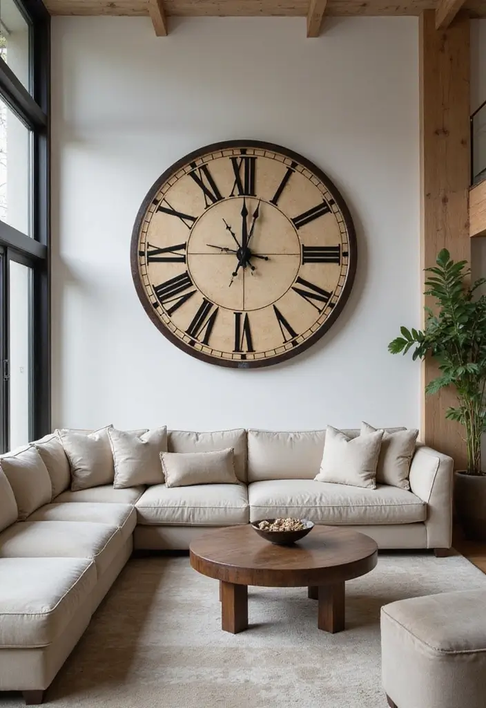 30 Wall Clock Decor Living Room Ideas for Functional Style - 21. Oversized Wall Clocks