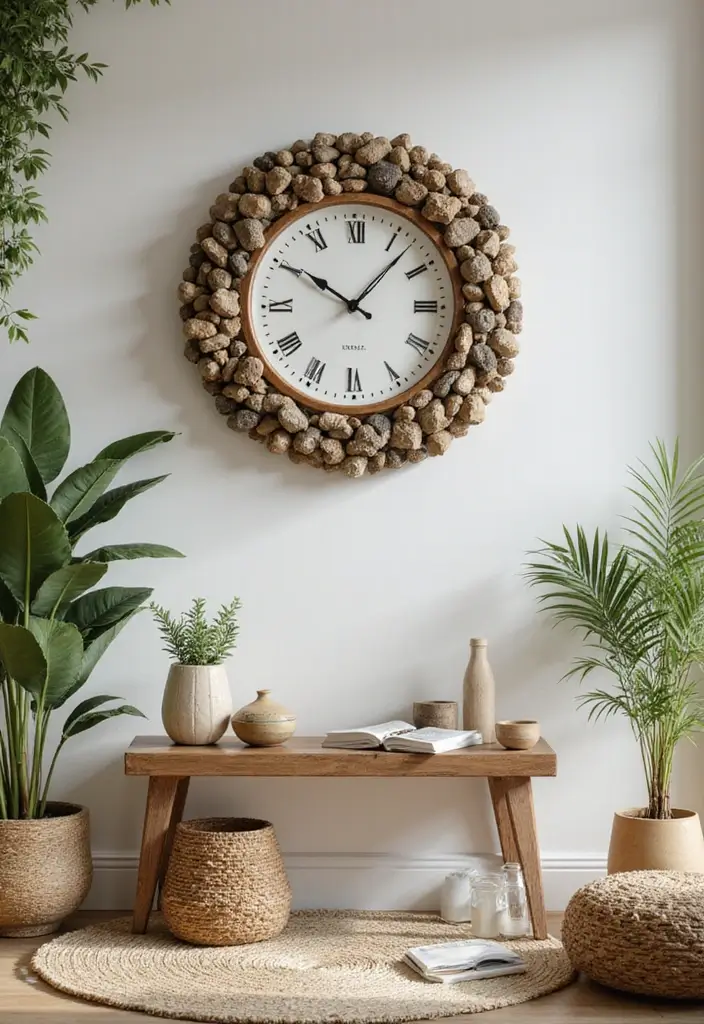 30 Wall Clock Decor Living Room Ideas for Functional Style - 24. Clocks with Natural Elements