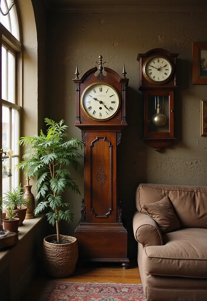 30 Wall Clock Decor Living Room Ideas for Functional Style - 26. Clocks with Vintage Charm