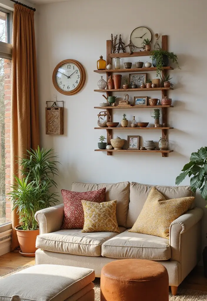 30 Wall Clock Decor Living Room Ideas for Functional Style - 9. Creative Clock Shelves