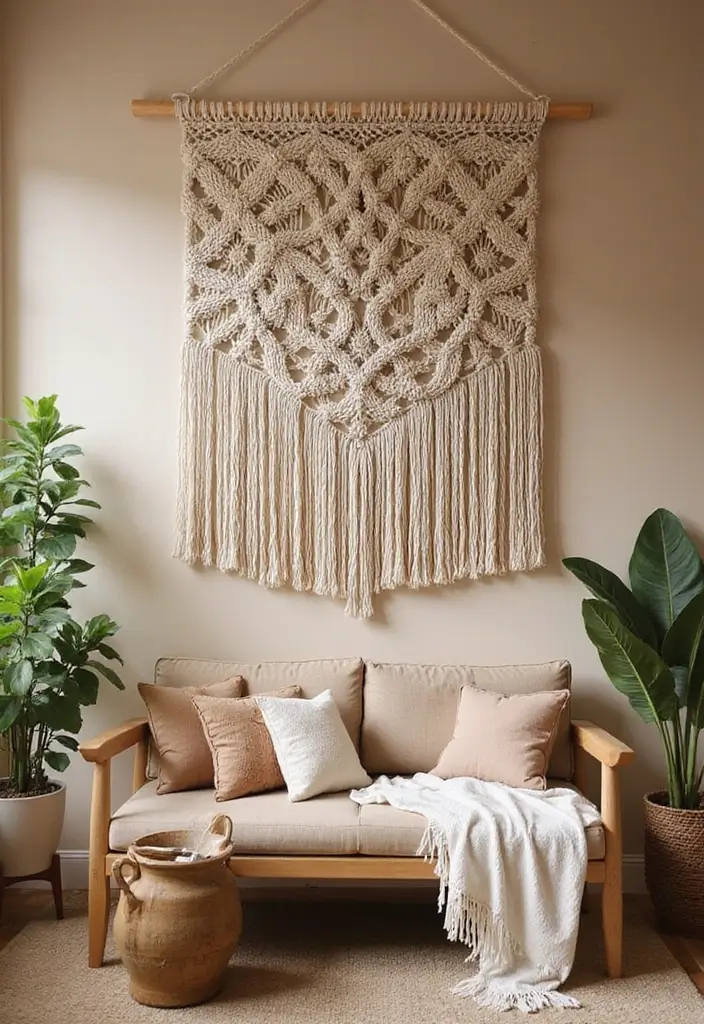 30 Wall Decor Living Room Ideas for a Beautiful Home - 1. Macramé Wall Hangings
