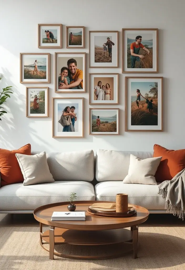 30 Wall Decor Living Room Ideas for a Beautiful Home - 10. Layered Frames