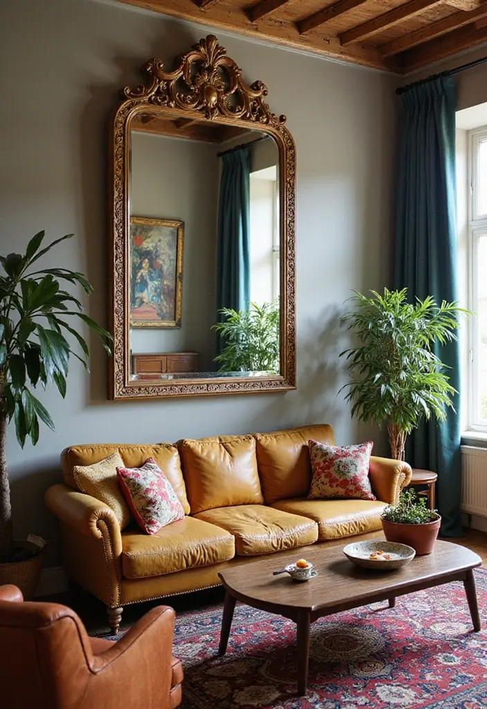 30 Wall Decor Living Room Ideas for a Beautiful Home - 11. Statement Mirrors