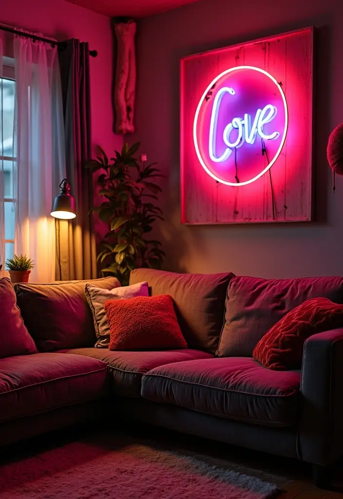 30 Wall Decor Living Room Ideas for a Beautiful Home - 12. Neon Signs