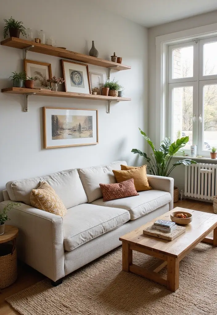 30 Wall Decor Living Room Ideas for a Beautiful Home - 15. Natural Wood Accents