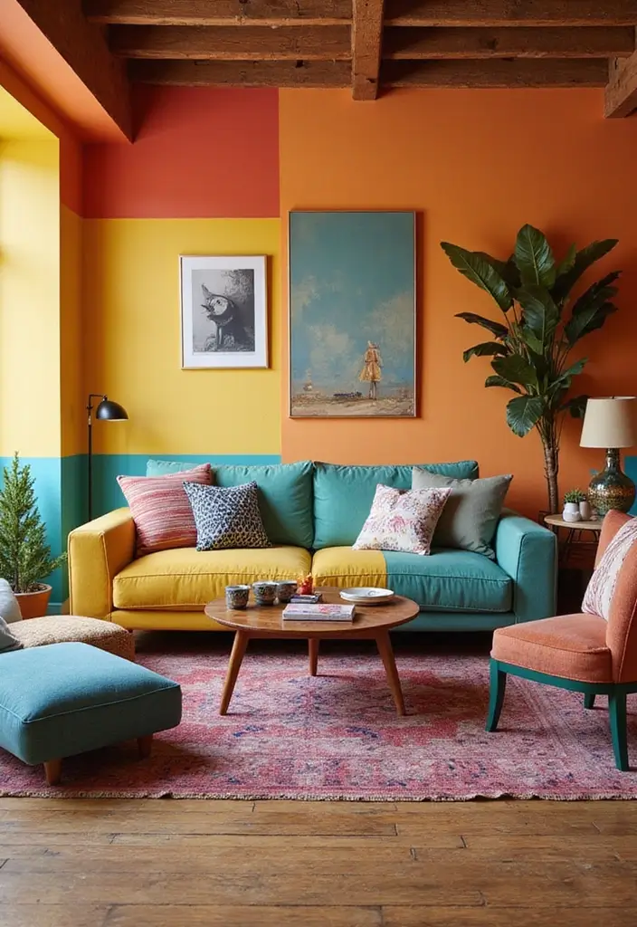 30 Wall Decor Living Room Ideas for a Beautiful Home - 18. Color Block Walls