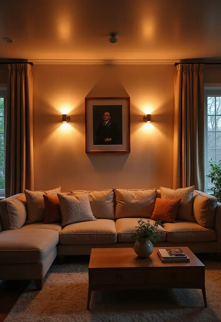 30 Wall Decor Living Room Ideas for a Beautiful Home - 22. Ambient Wall Lighting