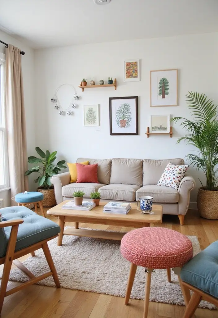 30 Wall Decor Living Room Ideas for a Beautiful Home - 25. Playful Wall Decals