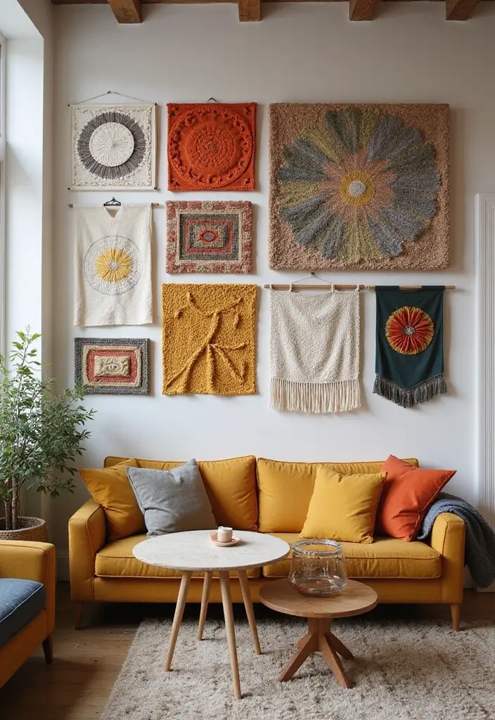 30 Wall Decor Living Room Ideas for a Beautiful Home - 26. Creative Wall Hanging Displays