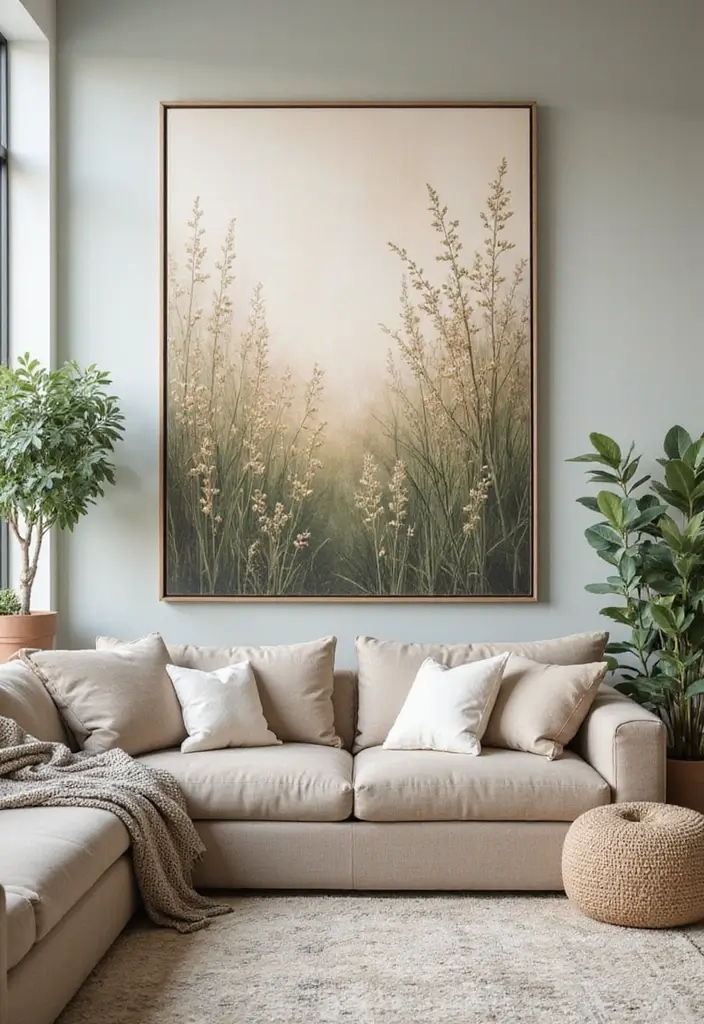 30 Wall Decor Living Room Ideas for a Beautiful Home - 3. Nature-Inspired Art