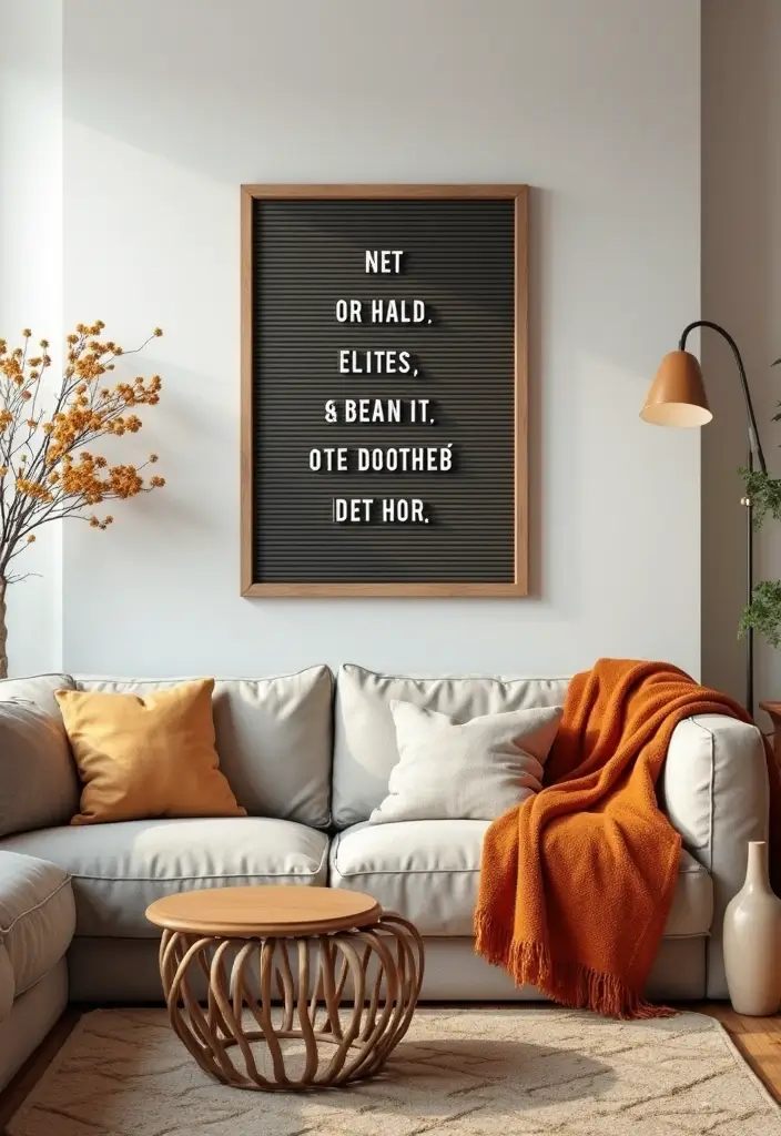 30 Wall Decor Living Room Ideas for a Beautiful Home - 30. Inspirational Quote Boards