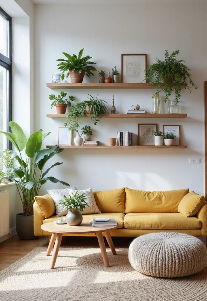 30 Wall Decor Living Room Ideas for a Beautiful Home - 6. Floating Shelves