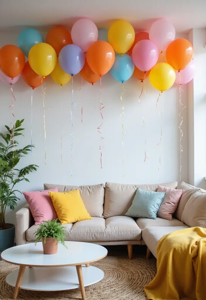 30 Wall Decor Living Room Ideas to Refresh Your Space - 24. Create a Balloon Garland