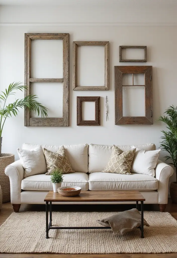 30 Wall Decor Living Room Ideas to Refresh Your Space - 26. Upcycled Door Frames