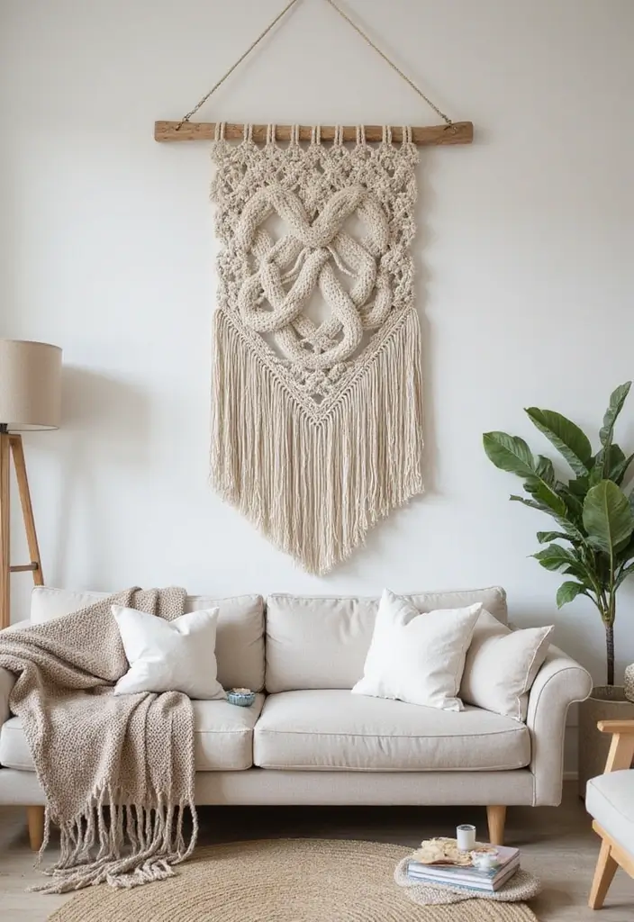 30 Wall Decor Living Room Ideas to Refresh Your Space - 5. DIY Macramé Wall Art