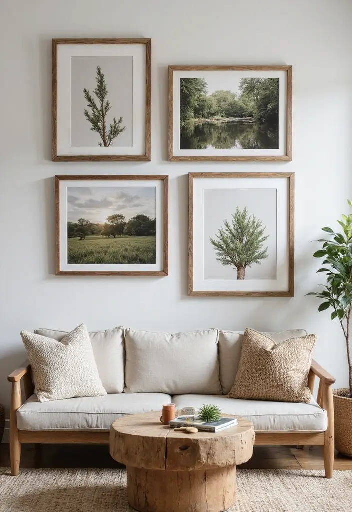 30 Wall Decor Living Room Ideas to Refresh Your Space - 6. Nature-Inspired Photography