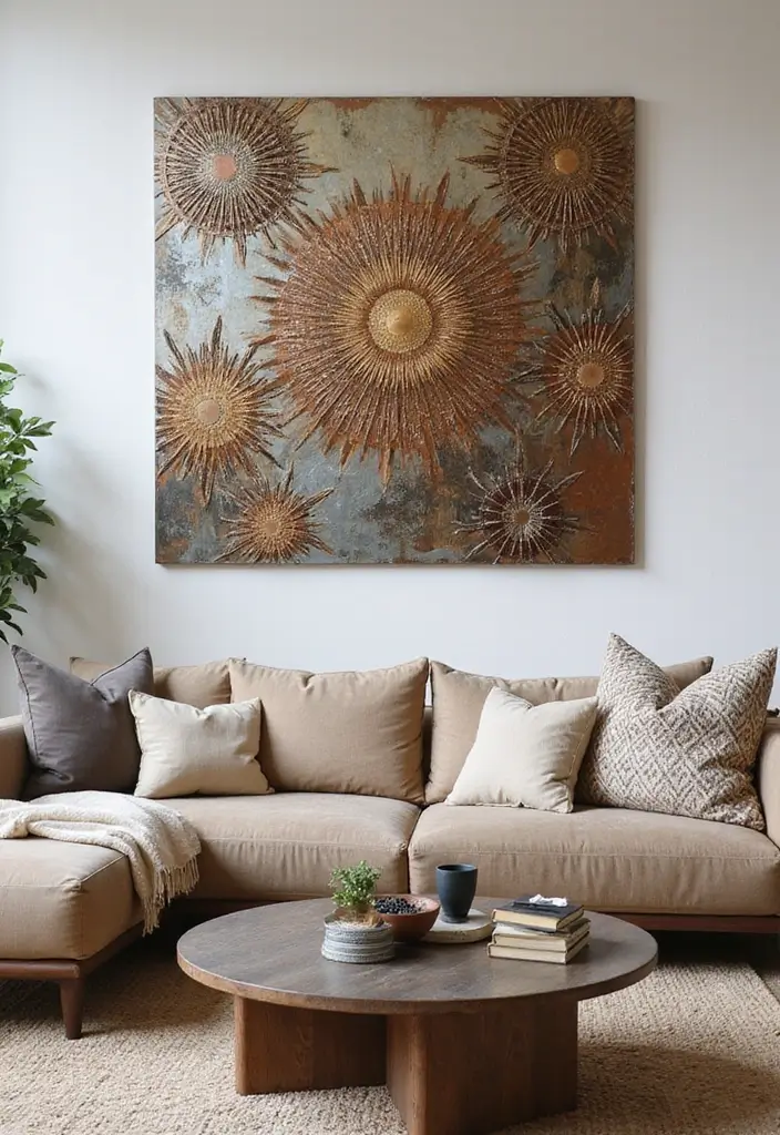 30 Wall Decor Living Room Ideas to Refresh Your Space - 7. Sustainable Metal Art