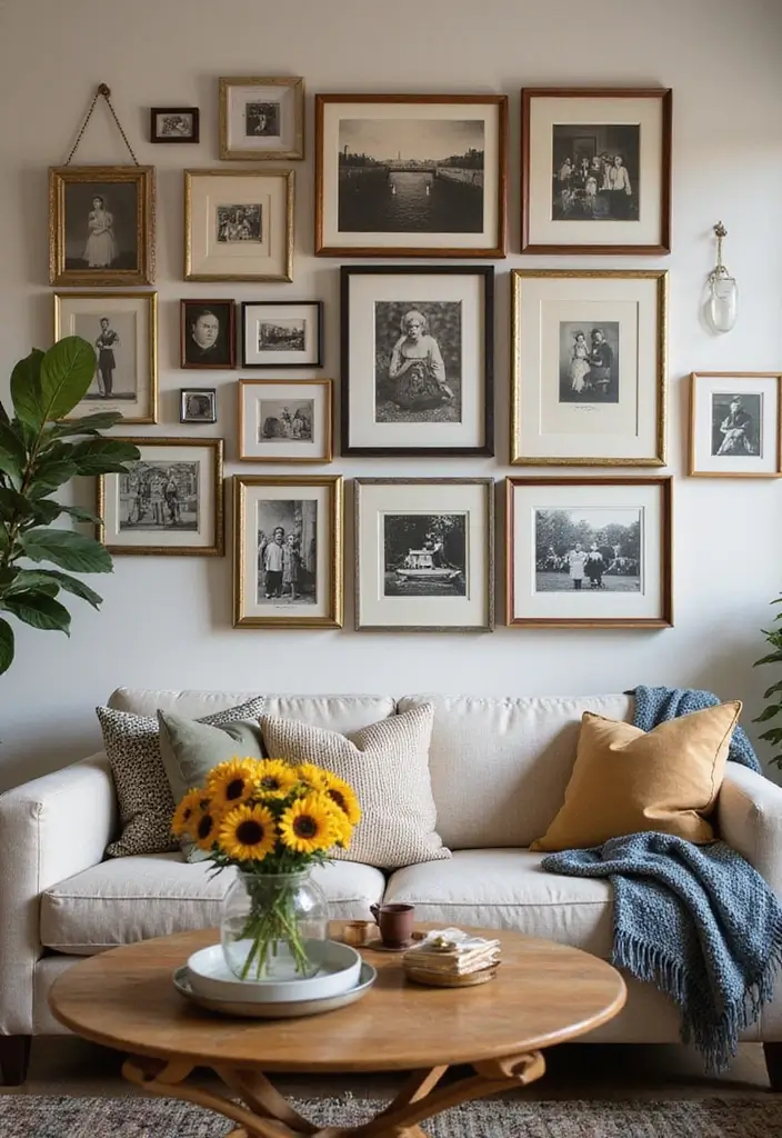 30 Wall Decor Living Room Ideas to Refresh Your Space - 8. Vintage Frame Collage