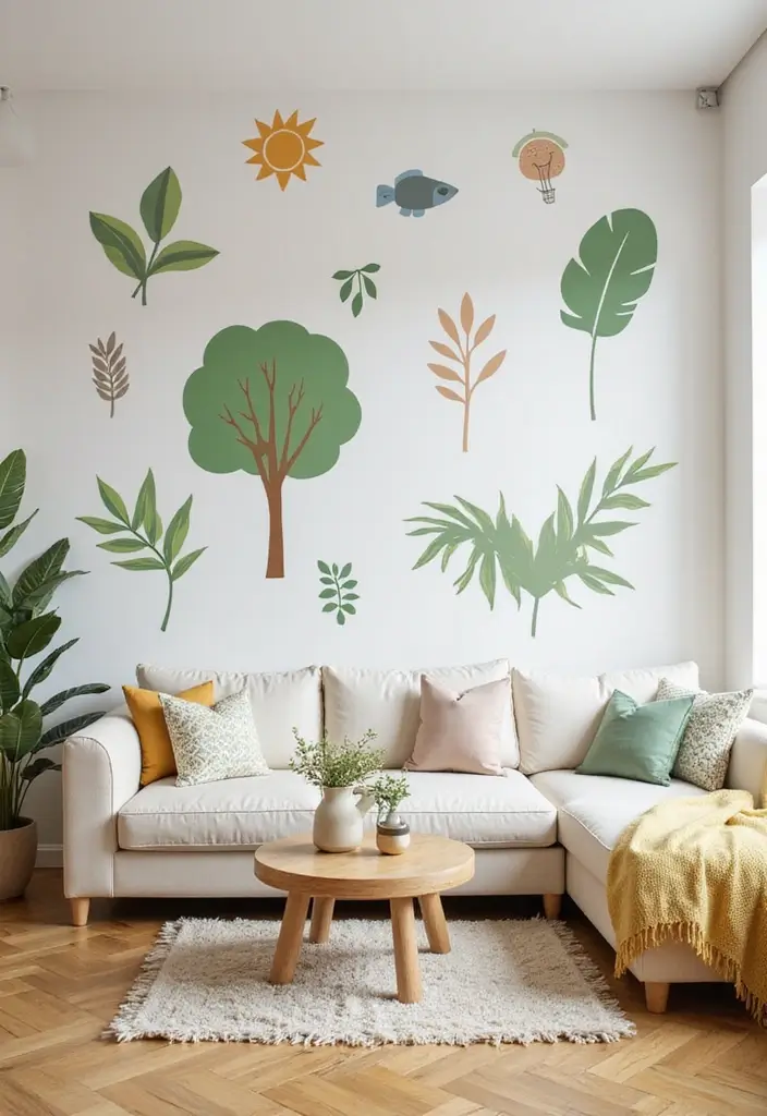 30 Wall Decor Living Room Ideas to Refresh Your Space - 9. Eco-Friendly Wall Decals